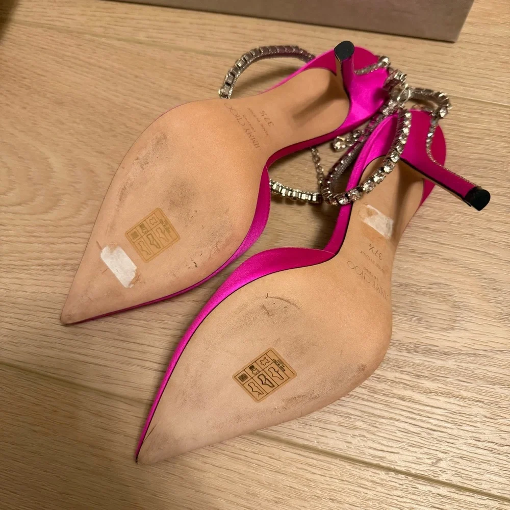 ❌SOLD❌Nib Jimmy Choo Saeda 100 Embellished Ankle Strap Pumps Fuchsia size 6.5 - Picture 10 of 10